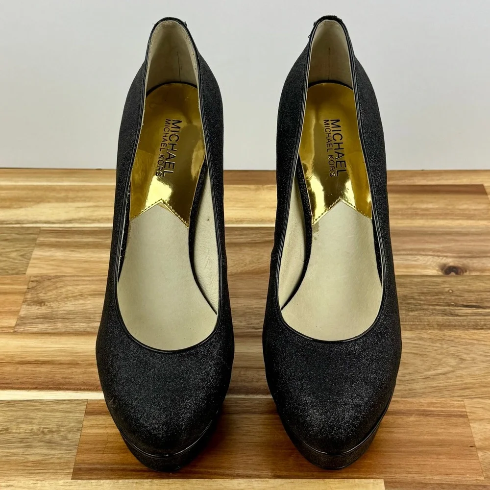 Michael Kors Black Glitter Platform Pumps Heels Party Evening‎ Shoes Womens 10